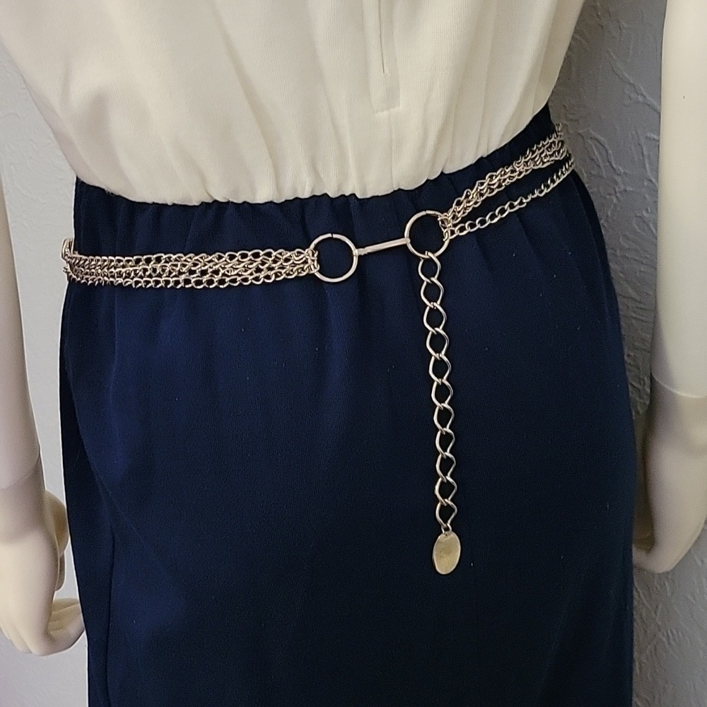 5/$25 Silvertone Disco Belly Layered Chain Belt - Picture 6 of 11